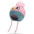 Cappello invernale in maglia per neonati con paraorecchie e pompon rosa in blu e rosa - Rosa