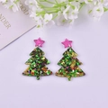 Green acrylic Christmas tree earrings with colorful sequins and pink star accent - Purple Star Christmas Tree