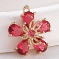 Exquisite gold-plated copper flower pendant with red zircon inlay for jewelry making - S116-08 Gold Red Zircon 5-Petal Flower