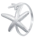 Silver stainless steel open ring featuring a unique double starfish textured design - Stainless Steel Color Starfish Style