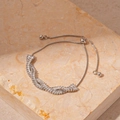 Detailed view of adjustable silver zircon bracelet with wave pattern and slide clasp - Silver Twist Intertwined Style (15#)
