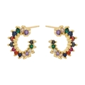 Detailed view of C-shaped earrings with colorful pave-set gemstones and 18K gold finish - C Shape / Gold
