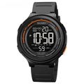 Men's waterproof digital outdoor sports watch with black rubber strap and LED display - Black