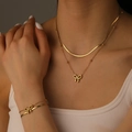 Golden butterfly jewelry set with double layered blade chain necklace and matching bracelet - Gold Double Layer Bowknot Necklace and Bracelet Set