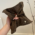 Oversized dark brown polka dot scrunchie with floral pattern and vintage charm - Coffee Floral Woolen Bandana