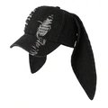 Schwarze Jeans-Baseballkappe mit langen Hasenohren und Distressed-Details - Verstellbar / Schwarze Denim-Ohren