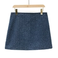 Navy blue textured tweed mini skirt on wooden hanger with professional studio lighting - XS / Mini Skirt / Aqua