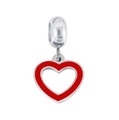 Silver heart-shaped charm with vibrant red enamel for DIY bead bracelets - Hollow Heart with Red Edges