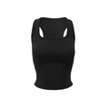 Slim fit black ribbed knit racerback tank top for women with square neck design - XS / Black