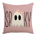 Rosa Halloween-Zierkissen mit süßem weißem Geist und Spooky-Buchstabenaufdruck - Geist Spooky Stil (XM305-4)