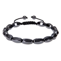 Bracciale intrecciato regolabile con perle cilindriche in ematite nera lucida su bianco - Stile Cilindro Ovale Liscio (WB0919-4)