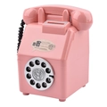 Retro rotary phone piggy bank in pink finish with I Miss You decorative stickers - Tall Retro Telephone Pink