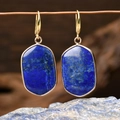 Elegant geometric lapis lazuli earrings with gold hooks on a natural stone background - E1908 / Square