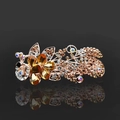 Elegante pinza de pelo de pavo real con diamantes de imitación de oro rosa, cristal brillante. - CHA214 Champán