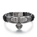 Herren Edelstahl Adler Armband mit schwarzem Lederband und silbernem Metallverschluss - Adler-Stil Schwarzes Geflochtenes Modell (KB99508-K) / 19cm