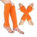 Neon orange knit leg warmers and fingerless arm sleeves set for women in minimalist white style - Small Size / Orange