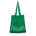 Detail view of vibrant green hand-crocheted knit bag with a hollow diamond mesh texture - Emerald Green