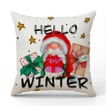 Funda de cojín navideña de lino con texto Hello Winter y motivo de gnomo de Navidad - Blanco Roto-Papá Noel