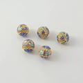 Macro view of five 18K gold hollow cloisonne enamel beads with intricate floral patterns - 19# Bat Round Bead 10mm / 1 Piece