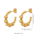 Polished gold beaded C-shape hoop earrings with butterfly backs and size dimensions - JZ001-Gold C-Letter Beaded Studs