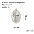 Tabella taglie per ciondolo a croce in rame rodiato con foro da 2 mm e dimensioni - Targhetta Ovale Croce Argento (PT0484)