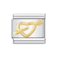 Maillon de bracelet italien en acier argenté avec motif de cœur et flèche dorés - Coeur avec Flèche Doré-Y038