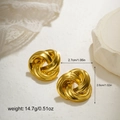 Close-up of golden twist earrings with spiral metal design and glossy finish - Multiple Spiral Knot Style