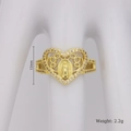 Detailed close-up of a golden hollow heart ring featuring a central icon and zircon stones - Heart Figure Zirconia Style (H)