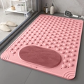 Pink non-slip bathroom mat with central massage brush and round textured suction pads - Pink - With Massage Brush
