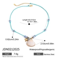 Collar impermeable de acero inoxidable con cuerda azul y colgante de estrella de mar - JDN0212025 / Cuerda trenzada azul concha estrella de mar