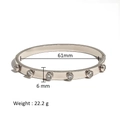 Detail view of 6mm width steel bangle with cubic zirconia inlays and 61mm diameter - Round Zirconia Style (HF-B5110-S)