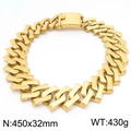 Chunky gold titanium steel cuban link necklace with heavy 32mm rhombus chain links - Gold Color Sand Surface Necklace (KN288196-KJX)