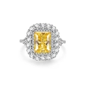 Bague luxe en argent S925 avec pierre jaune taille radiant et sertissage halo de diamants - US 5 / Strass Jaune