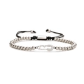 Pulsera ajustable de cuentas plateadas con dije de corazón de imperdible y circonitas - Pulsera con colgante de alfiler de gancho