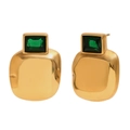 18K gold plated stainless steel square earrings with emerald green zircon stones - Gold