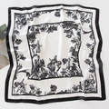 Vintage black and white floral silk scarf with butterfly pattern laid on white surface - 70*70cm / Sketch Floral - Black