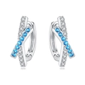 Crossed 925 silver hoop earrings with blue and white stones on white background - Cross Inlaid Cross Hoop 4004