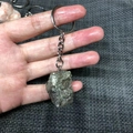 Natural pyrite raw stone keychain with silver metal ring and irregular crystal pendant - Chalcopyrite