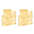 Detailed view of 18K gold plated titanium steel earrings with irregular lava texture - 18K Gold Plated Geometric Pleated (G-065)
