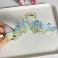 Blue and green gradient butterfly hair claw clip with pearls and rhinestones - Gradient Green
