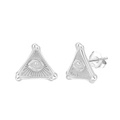 Silver S925 triangle stud earrings featuring an embossed Eye of Providence design - All-Seeing Eye Studs / Platinum Plated