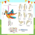Parrot shaped wooden wind chime craft kit for kids with silver tubes and paint brushes - 9Pcs Bird Theme Kit