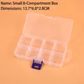 Transparent 8-grid PP plastic storage box with blue buckle measuring 13.7x6.8x2.8cm - Small 8-Compartment (13.7x6.8x2.8cm)