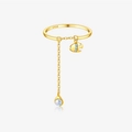 Anello a catena regolabile in argento sterling S925 dorato con ciondoli pesce e luna - Oro 18K - Pendente Pesce Goccia d'Acqua (MMR374)