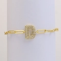 Bracelet chaîne trombone plaqué or 18 carats avec pendentif lettre D serti de cristaux - Lettre D