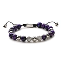 Dettaglio di bracciale regolabile con pietre occhio di tigre viola e zirconi pavé - Occhio di Tigre Viola