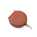 Caramel brown pebbled leather round coin purse with silver keychain hook and zip closure - Brown Coin Purse
