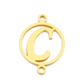 Golden stainless steel hollow letter C double ring geometric pendant connector - Letter C(KLJ5118-Z)