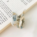 Elegant butterfly acetate hair claw clip with marble texture in blue and beige - Butterfly Shape / Blue White Marble