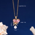 Collana d'oro con pendente a farfalla cuore rosa, perla e specifiche sulle dimensioni - 40cm+5cm / Oro Strass Rosa (739)
